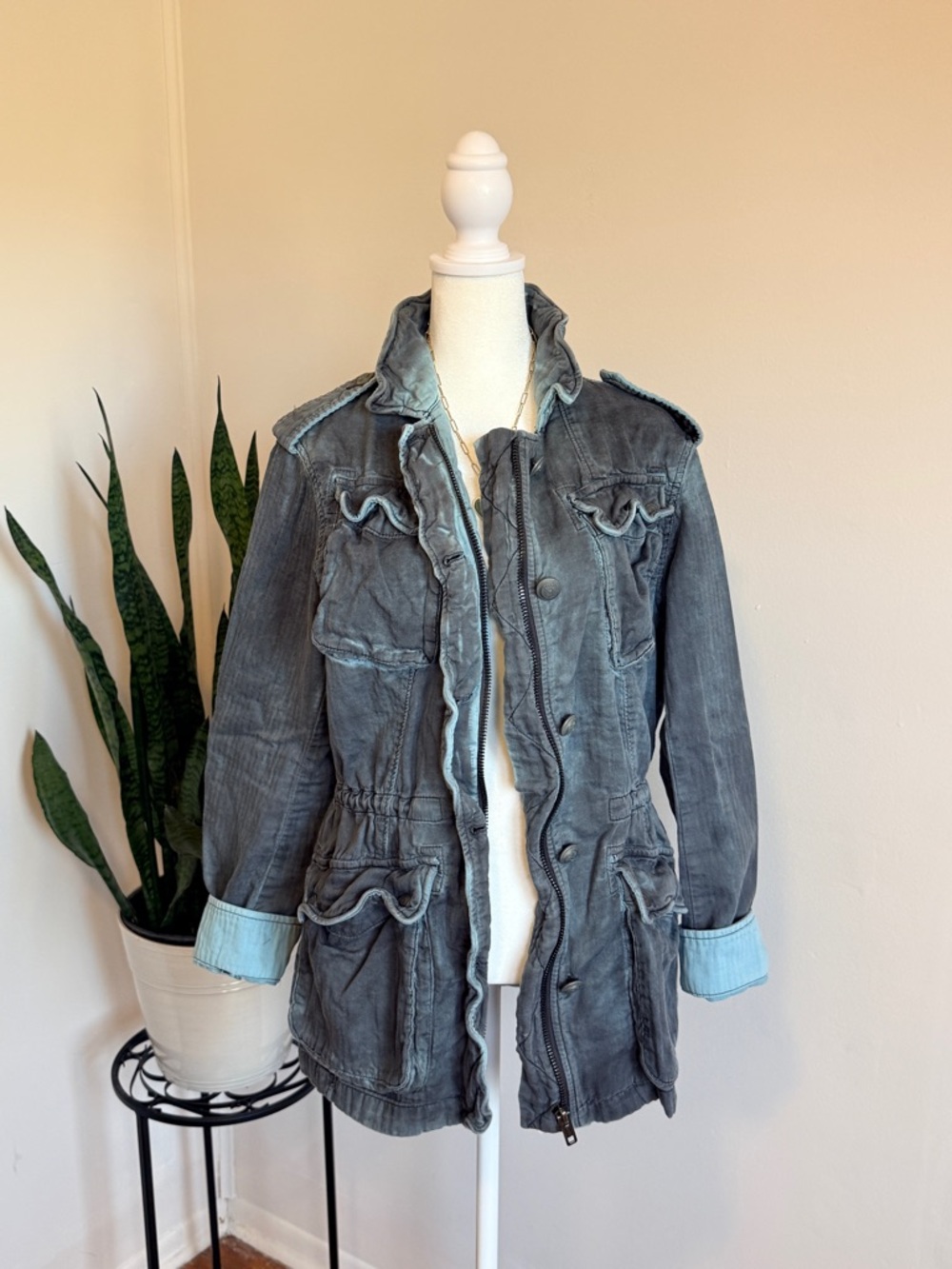 Free People | Double Cloth Cargo Utility Jacket, Gray and Blue